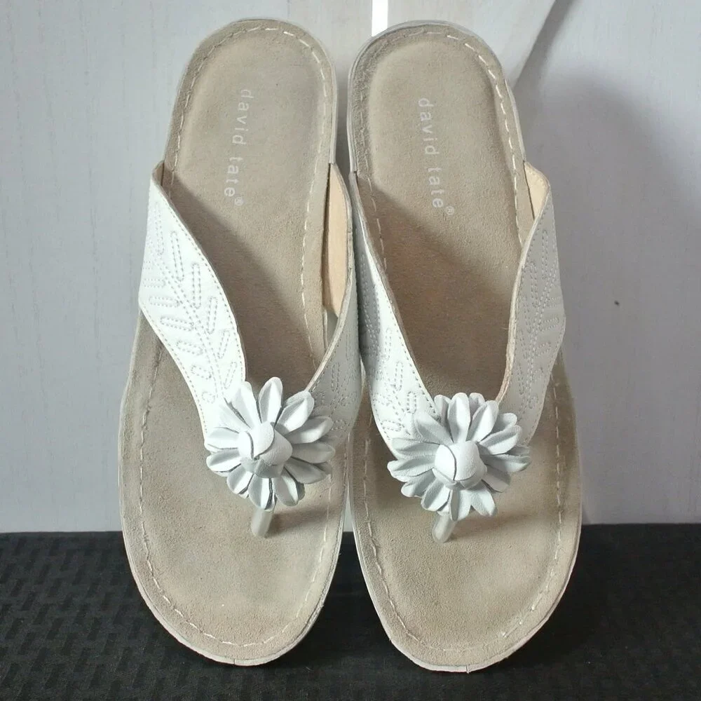 David Tate Leather Goldie Wedge Thong Sandals